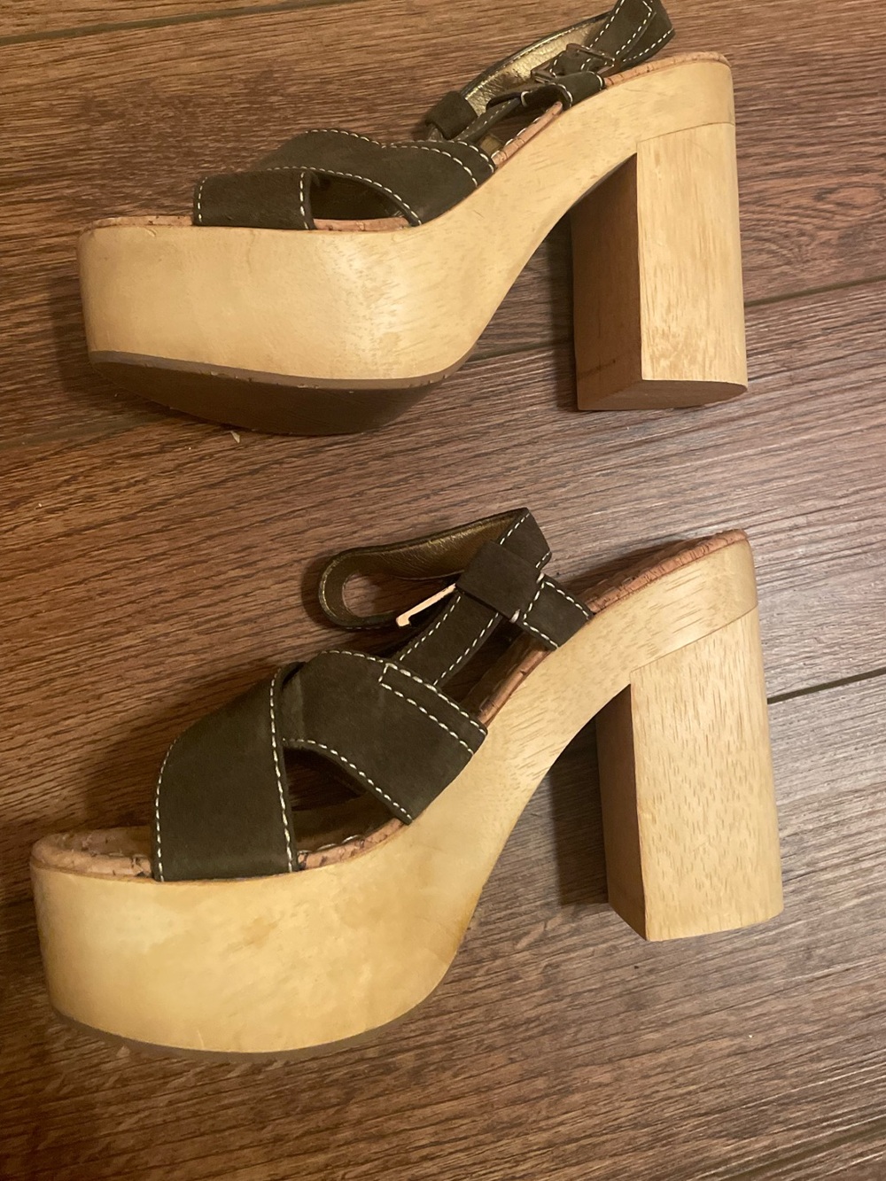 Sam Edelman Mae Wooden Platform Sandals Moss Green/Olive Green